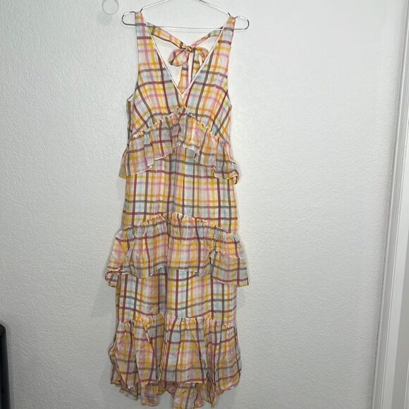NWT Cinq A Sept Astor Tiered Midi Dress Plaid Sleeveless Ruffle Size 8 - Picture 2 of 16